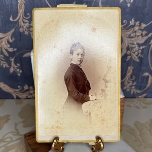 Antique Sepia Woman with Rosary Portrait Photograph Cabinet Card